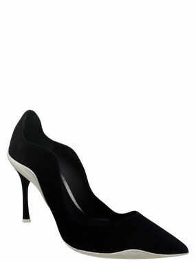 Rare Rene Caovilla Tessa Black Suede Scalloped Edges Pointed Toe Heels Pumps 9